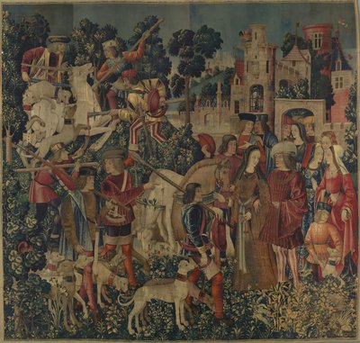 La Licorne est tuée et apportée au château, vers 1500 - Netherlandish School